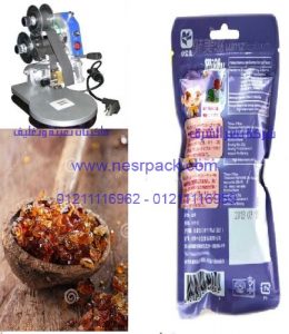 ماكينة طباعة تاريخ الانتاج وتاريخ الصلاحية على أكياس حبوب المستكة